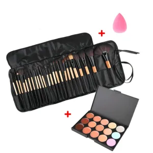 Beauty Makeup Set Tool Professional 15 Colors Face Concealer Contour Platte  1 Cosmetic Sponge Puff 24pcs Pro Makeup Brushes