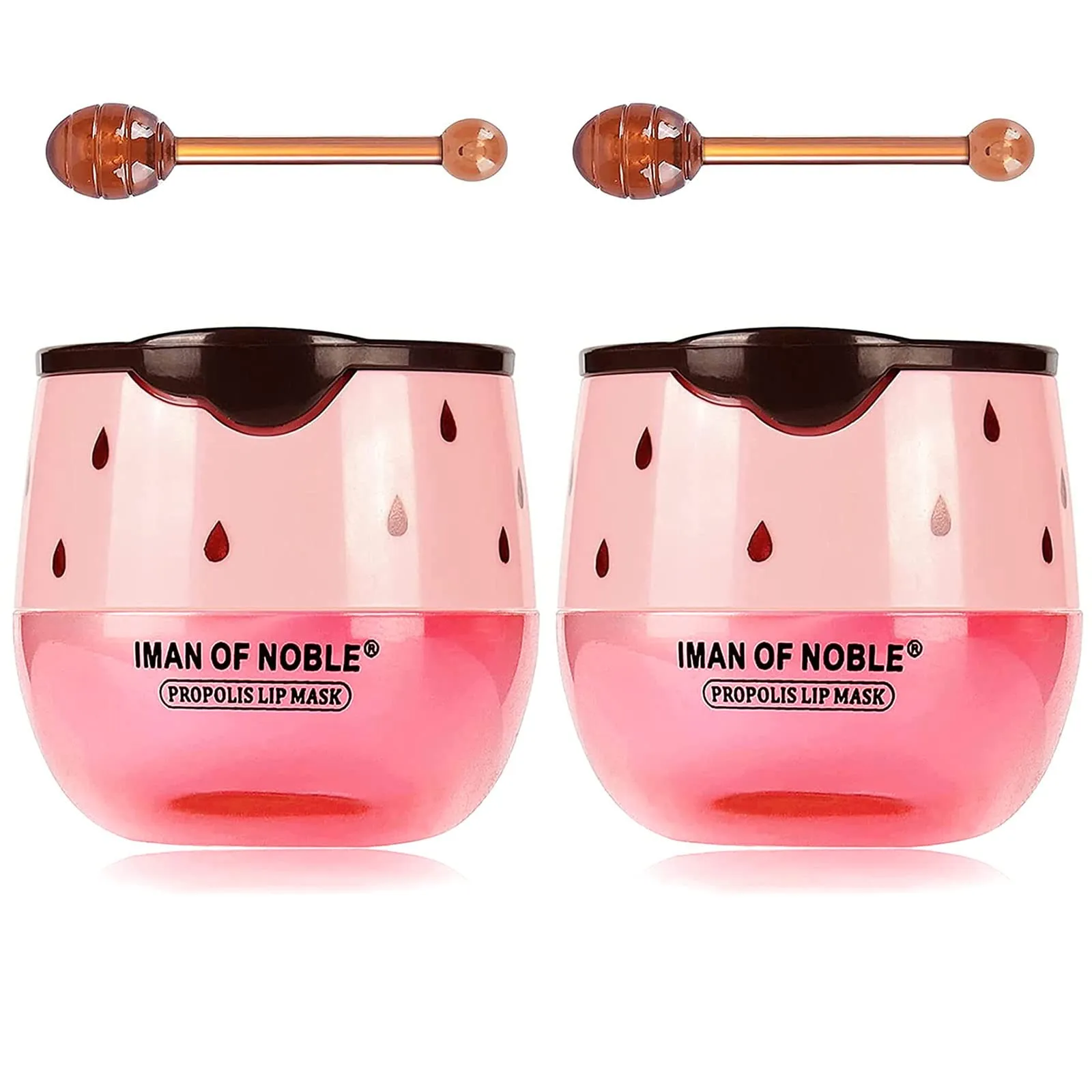 Bee Lip Balm Honey Pot, Strawberry & Honey Moisturizing Propolis Lip Mask, Hydrating & Prevention Dry and Cracked Lip Scrubs Exfoliator, Reduces Lip Lines (2PCS Pink)