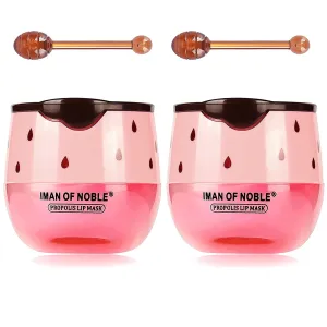 Bee Lip Balm Honey Pot, Strawberry & Honey Moisturizing Propolis Lip Mask, Hydrating & Prevention Dry and Cracked Lip Scrubs Exfoliator, Reduces Lip Lines (2PCS Pink)