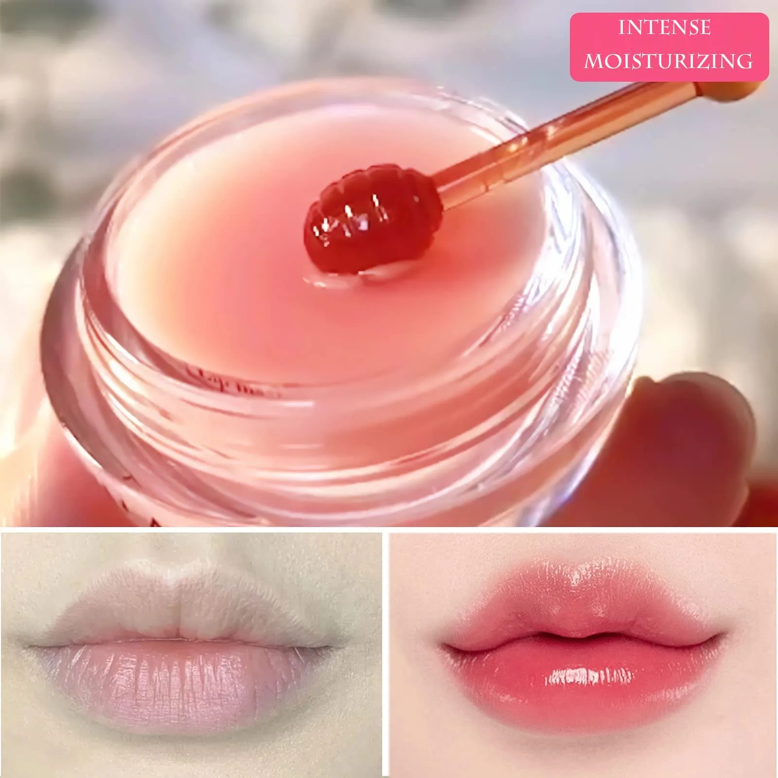 Bee Lip Balm Honey Pot, Strawberry & Honey Moisturizing Propolis Lip Mask, Hydrating & Prevention Dry and Cracked Lip Scrubs Exfoliator, Reduces Lip Lines (2PCS Pink)