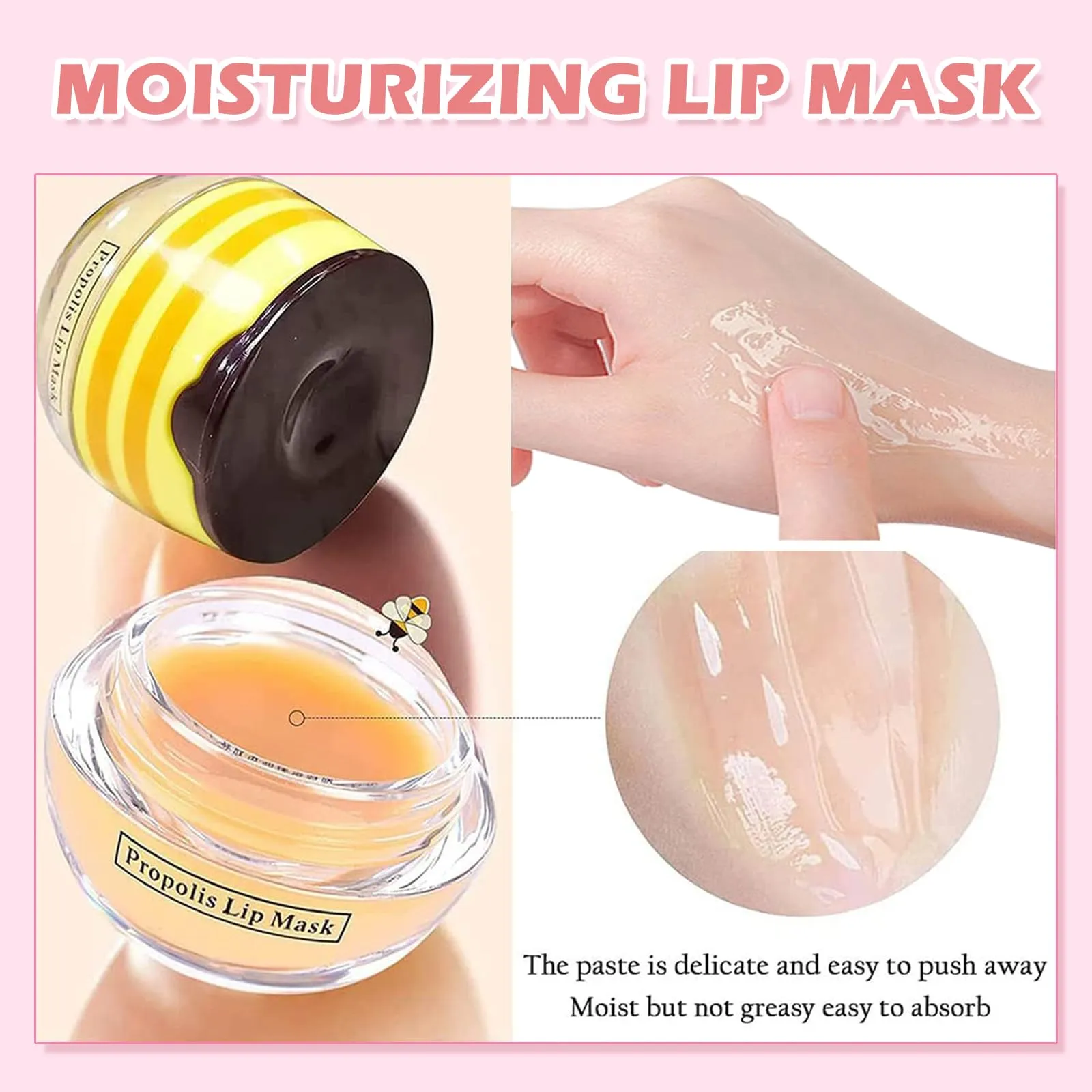 Bee Lip Balm Honey Pot,3 PCS Strawberry&Honey&Apple Lime Lip Sleeping Mask,Hydrating Prevention Dry and Cracked Lip Scrubs Exfoliator Lip Care,Moisturizing Lip Mask Overnight Reduces Lip Lines