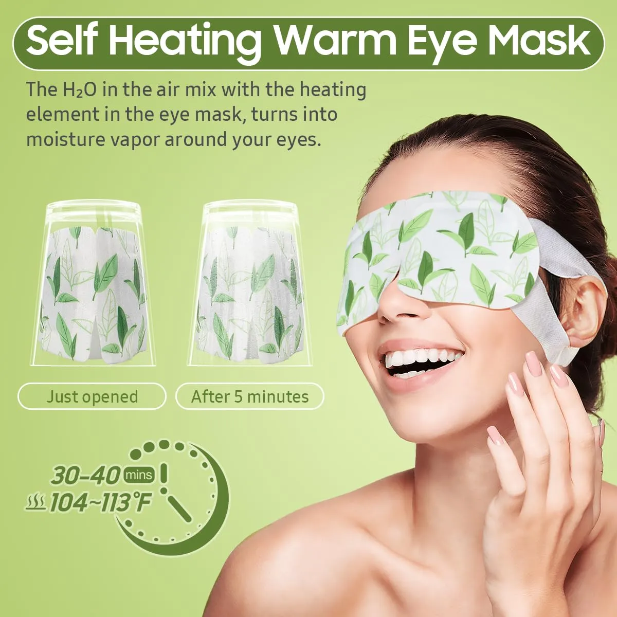 BeHoomi 30Packs Steam Eye Mask, Heated Eye Mask Warm Compress for Eyes, Self Heating Disposable Eye Masks, Sleep Mask for Home, Spa, Office, Travel Essentials & Relaxation Gifts (Green Tea)