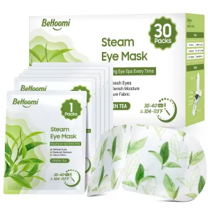 BeHoomi 30Packs Steam Eye Mask, Heated Eye Mask Warm Compress for Eyes, Self Heating Disposable Eye Masks, Sleep Mask for Home, Spa, Office, Travel Essentials & Relaxation Gifts (Green Tea)