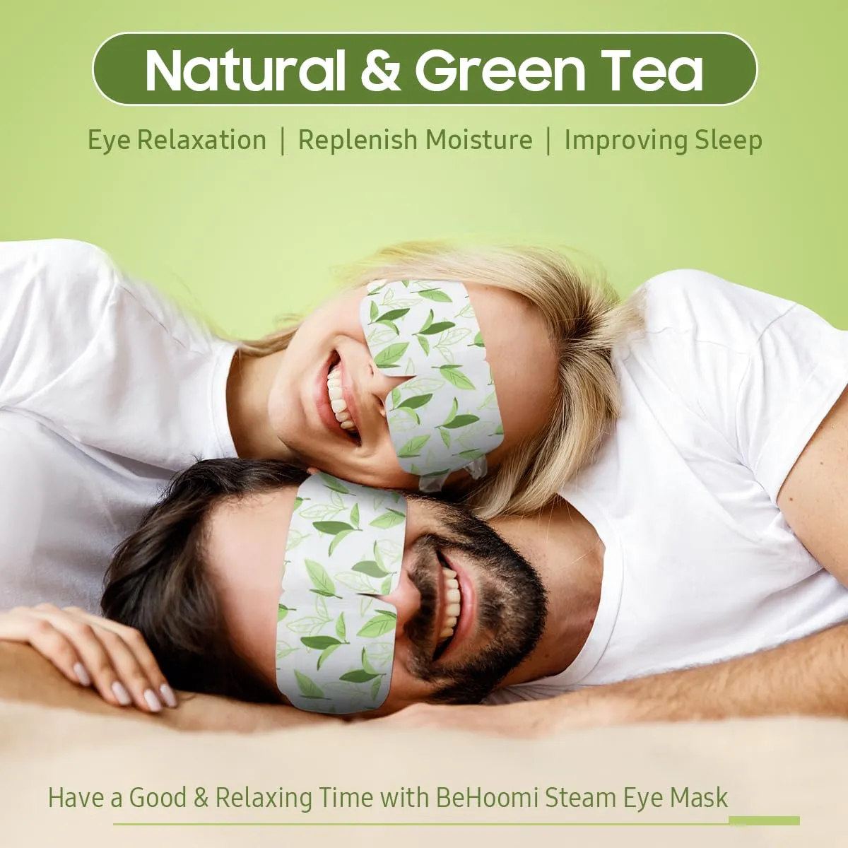 BeHoomi 30Packs Steam Eye Mask, Heated Eye Mask Warm Compress for Eyes, Self Heating Disposable Eye Masks, Sleep Mask for Home, Spa, Office, Travel Essentials & Relaxation Gifts (Green Tea)