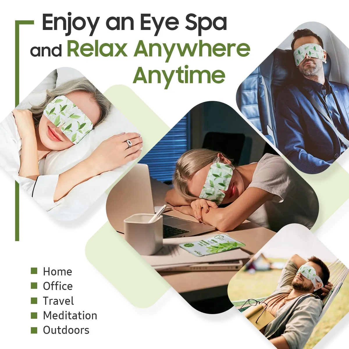 BeHoomi 30Packs Steam Eye Mask, Heated Eye Mask Warm Compress for Eyes, Self Heating Disposable Eye Masks, Sleep Mask for Home, Spa, Office, Travel Essentials & Relaxation Gifts (Green Tea)
