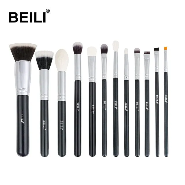 BEILI Black Complete Professional Natural goat hair Makeup Brushes set Foundation Powder Concealer Contour  Eyes Blending brush