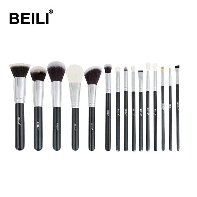 BEILI Black Complete Professional Natural goat hair Makeup Brushes set Foundation Powder Concealer Contour  Eyes Blending brush