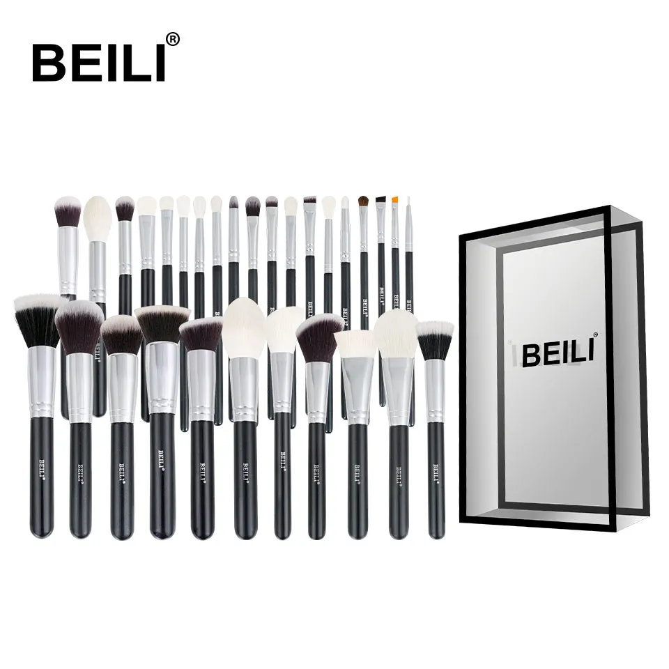 BEILI Black Complete Professional Natural goat hair Makeup Brushes set Foundation Powder Concealer Contour  Eyes Blending brush