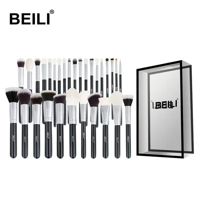 BEILI Black Complete Professional Natural goat hair Makeup Brushes set Foundation Powder Concealer Contour  Eyes Blending brush