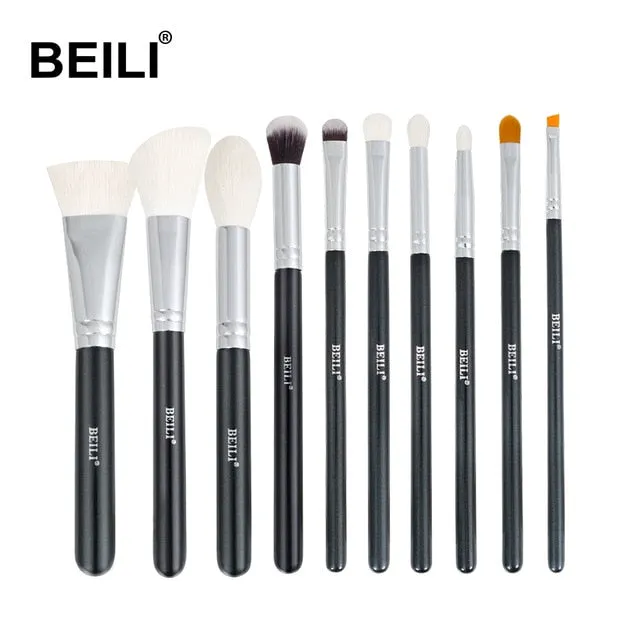 BEILI Black Complete Professional Natural goat hair Makeup Brushes set Foundation Powder Concealer Contour  Eyes Blending brush