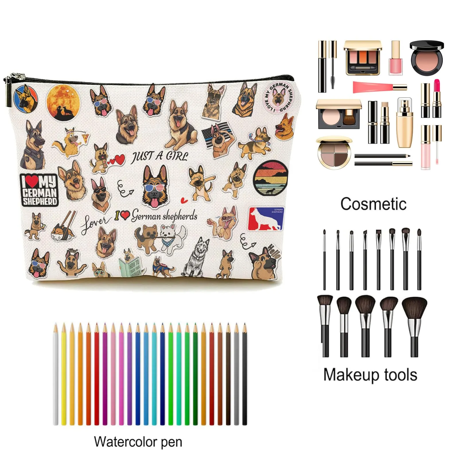 BEMIRL German Shepherds Makeup Bag, Dog Gifts for Teen Girl Gift Ideas, Funny Dog Lover Gifts for Girls Christmas Birthday Gifts for Teenage Girls, Friends, Sister, Daughter, Women