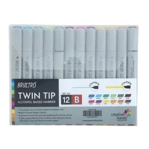 Brustro Twin Tip Alcohol Based Marker - Basic B (Set Of 12)