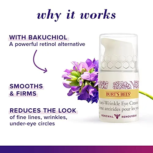 Burt's Bees® Eye Cream, Renewal Anti-Wrinkle Eye Cream with Bakuchiol Natural Retinol Alternative, 14.1 g