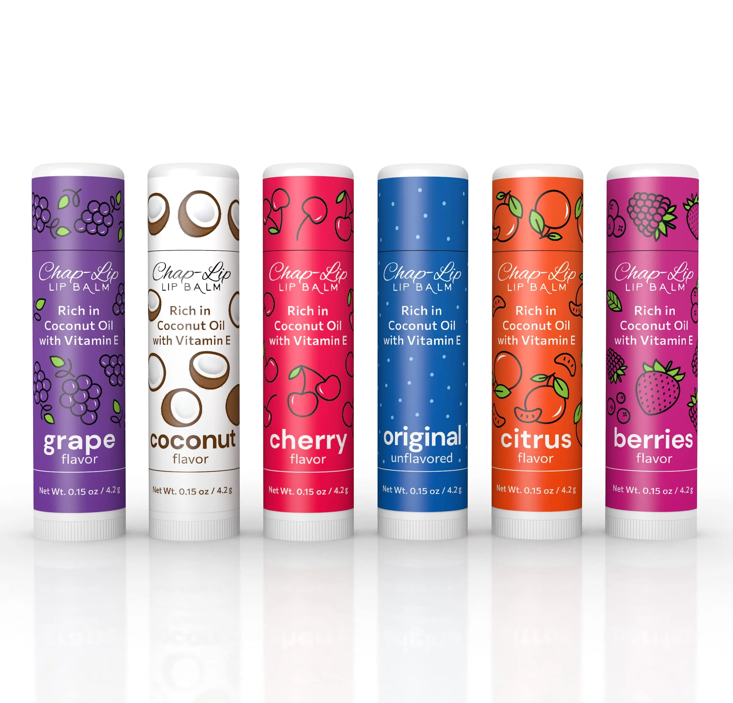 Chap-Lip Lip Balm Rich in Coconut Oil & Vitamin E - Moisturizing, Ultra Conditioning & Hydrating - Total Lip Moisturizer & Lip Therapy Treatment - Happy Holidays 6 Flavor Assortment, 48 Count