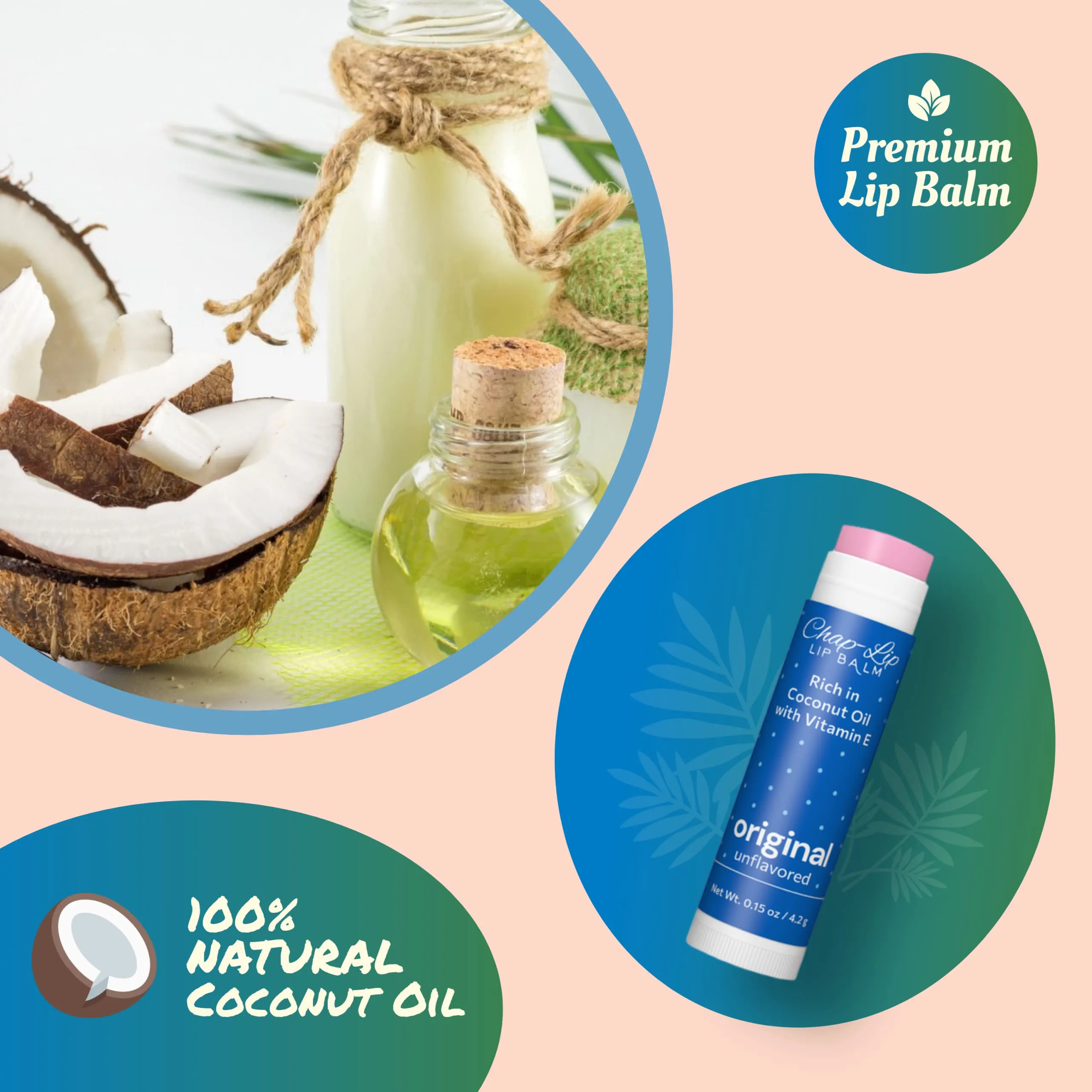 Chap-Lip Lip Balm Rich in Coconut Oil & Vitamin E - Moisturizing, Ultra Conditioning & Hydrating - Total Lip Moisturizer & Lip Therapy Treatment - Happy Holidays 6 Flavor Assortment, 48 Count