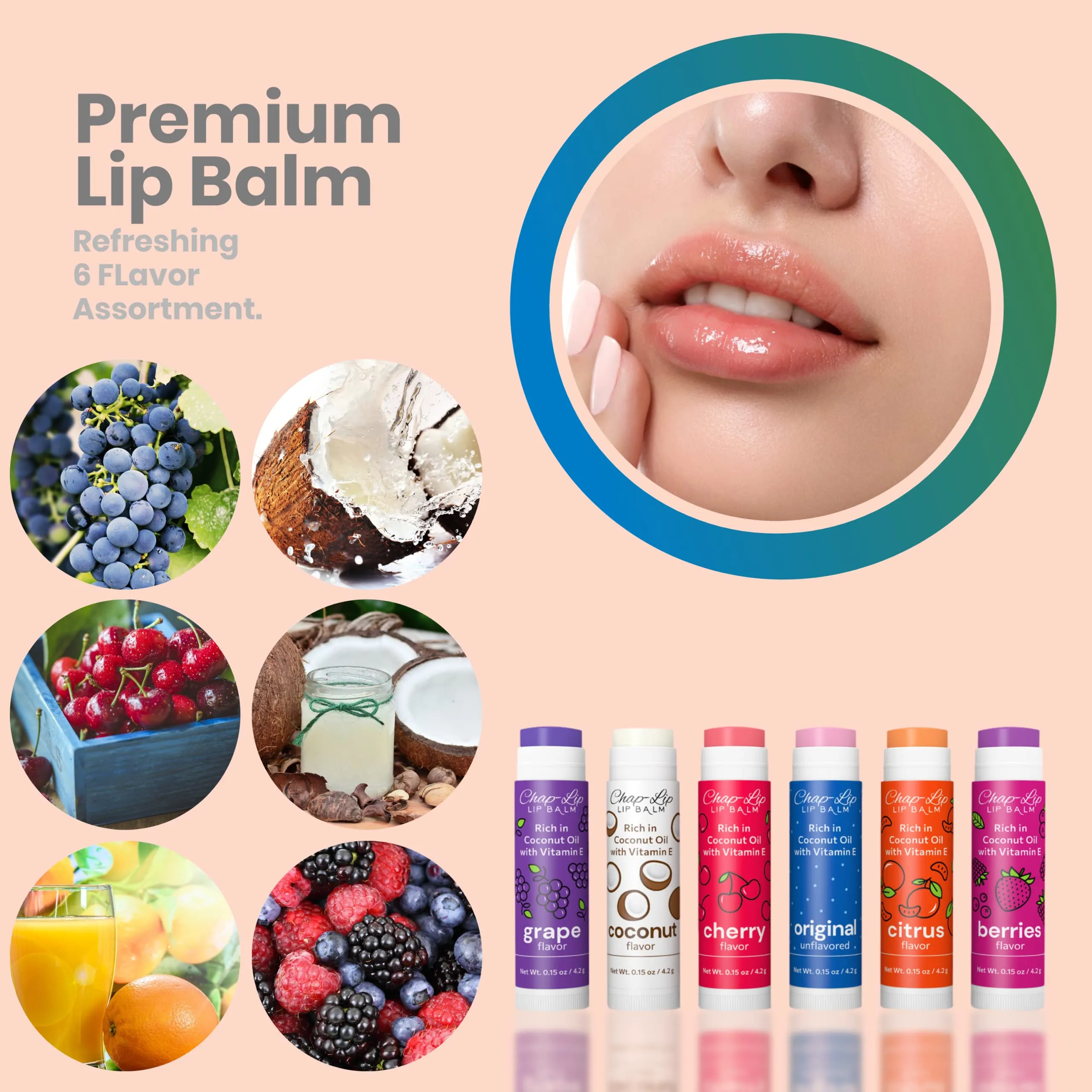 Chap-Lip Lip Balm Rich in Coconut Oil & Vitamin E - Moisturizing, Ultra Conditioning & Hydrating - Total Lip Moisturizer & Lip Therapy Treatment - Happy Holidays 6 Flavor Assortment, 48 Count