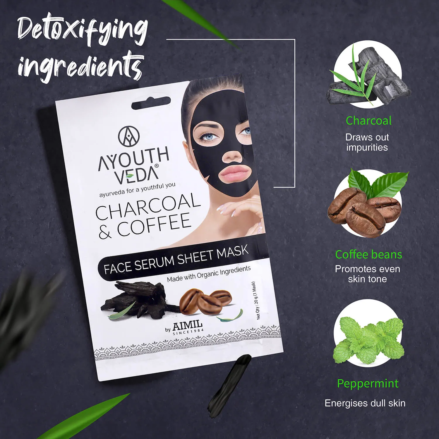 Charcoal & Coffee Face Serum Sheet Mask With Coffee & Mint (Net Qty- 20g)