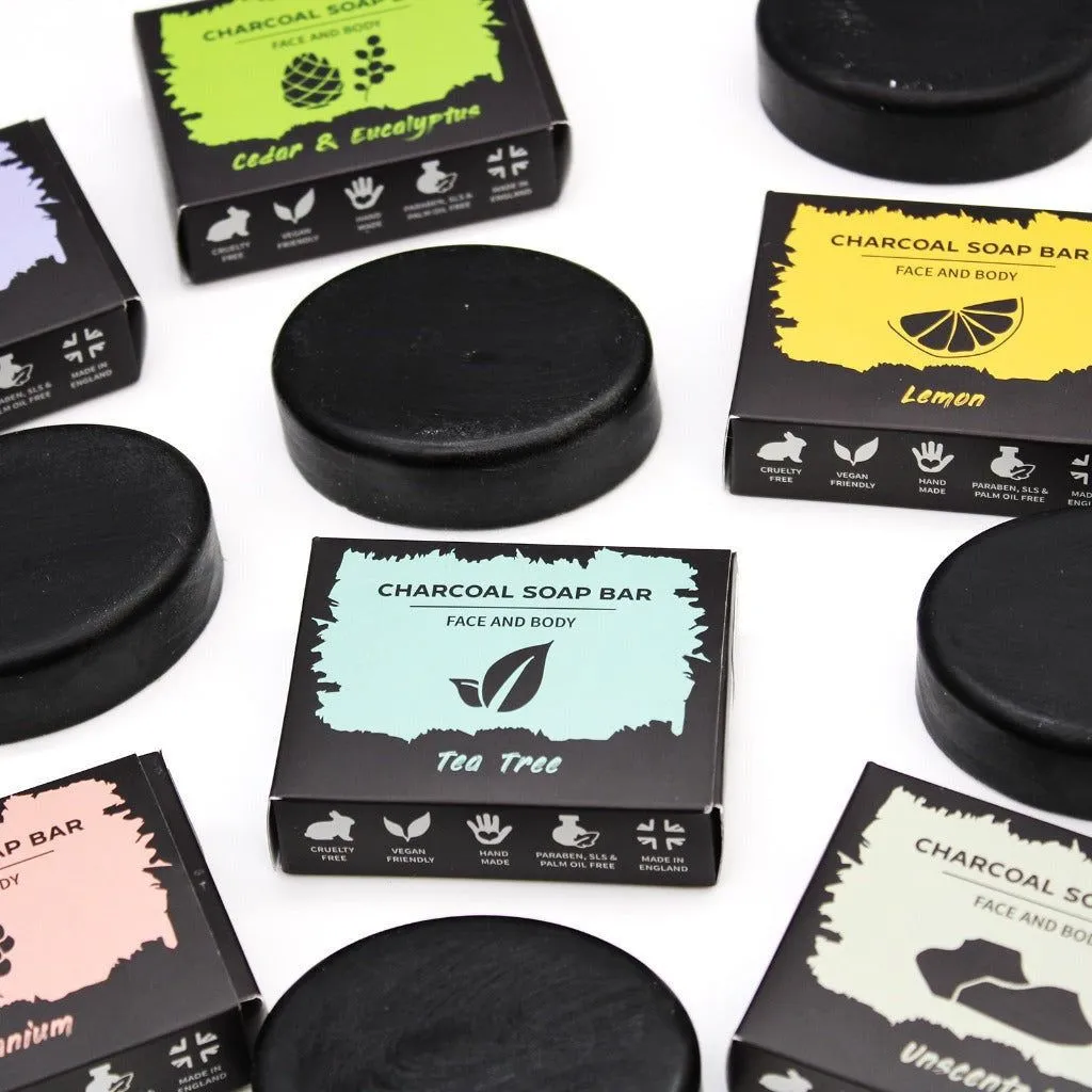 Charcoal Soap with Pure Essential Oils Argan oil Hempseed Oil and Shea Butter.