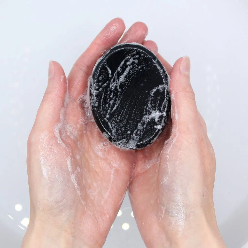 Charcoal Soap with Pure Essential Oils Argan oil Hempseed Oil and Shea Butter.