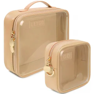 Clear Makeup Bags Set - TSA Approved Toiletry Bag with Handle Large Opening, Clear Toiletry Bags for Traveling Travel Essentials Travel Size Toiletries Car Accessories for Women (Large Mini Sand)