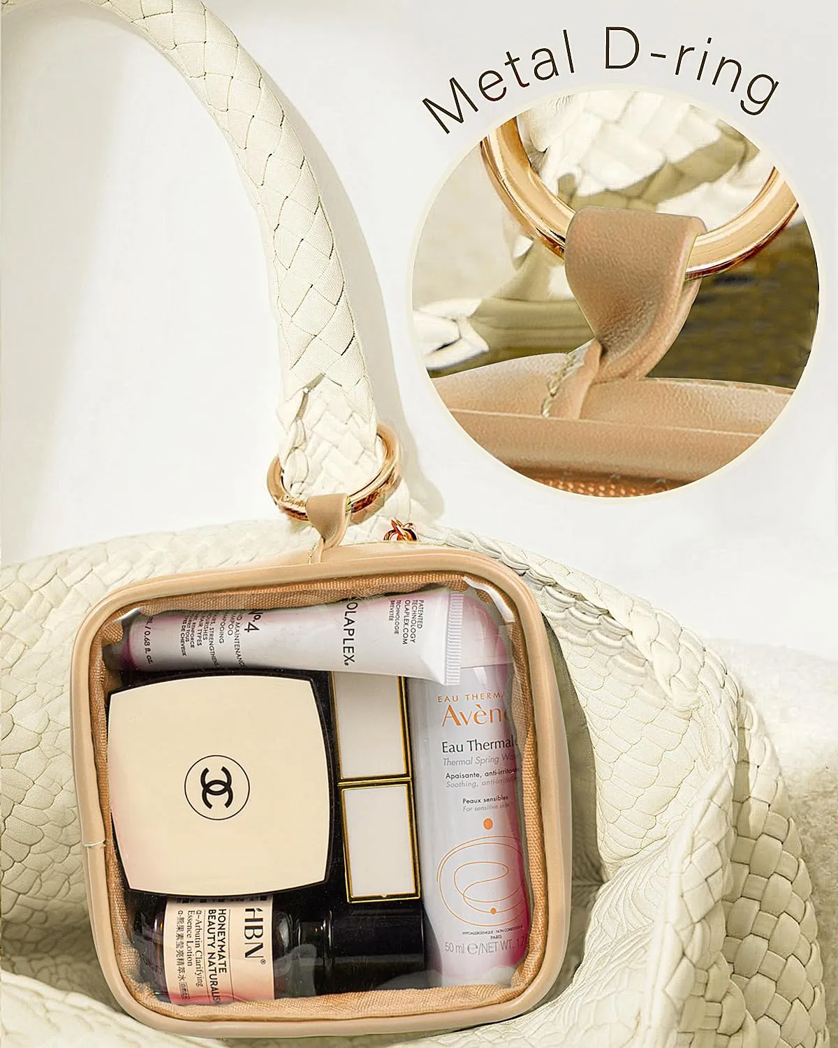 Clear Makeup Bags Set - TSA Approved Toiletry Bag with Handle Large Opening, Clear Toiletry Bags for Traveling Travel Essentials Travel Size Toiletries Car Accessories for Women (Large Mini Sand)