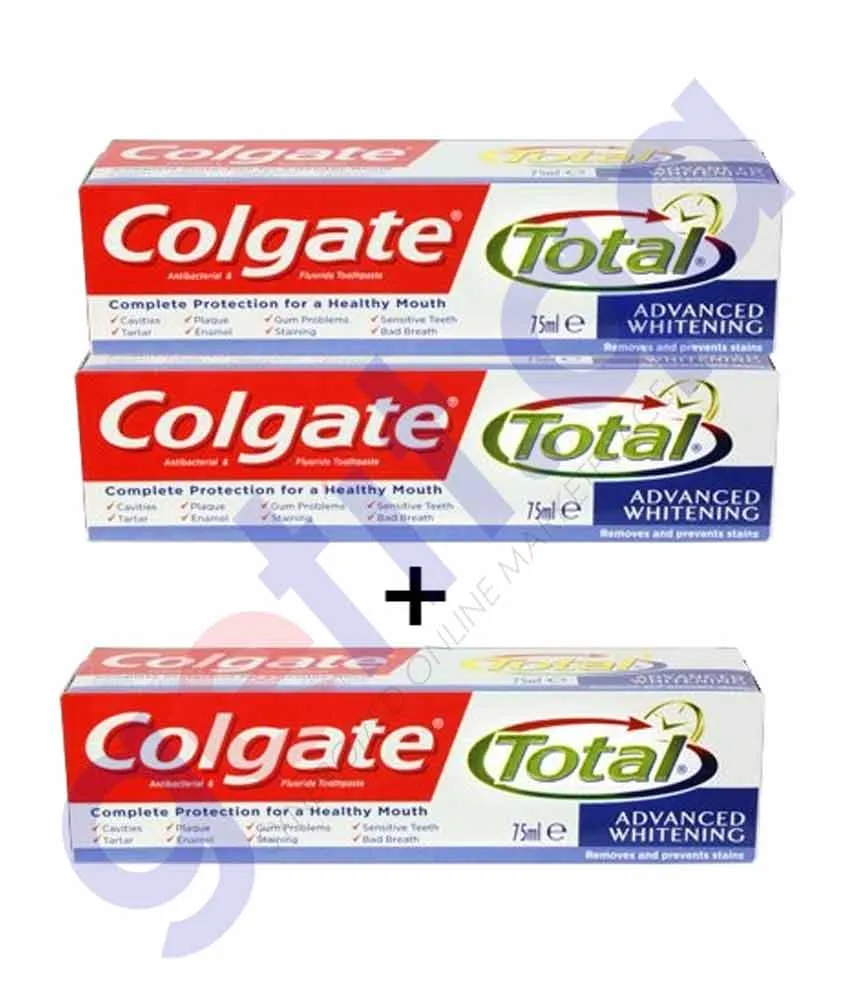 COLGATE TOOTH PASTE TOTAL ADVANCED WHITENING 75ML 2 1 FREE