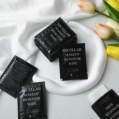 Ctosree 150 pcs Makeup Remover Wipes Bulk Individually Wrapped Makeup Wipes Single Makeup Remover Cloth Facial Cleansing Pads for Mascara Lipstick Oil Dirt Face Skin Travel Hotel (Black)