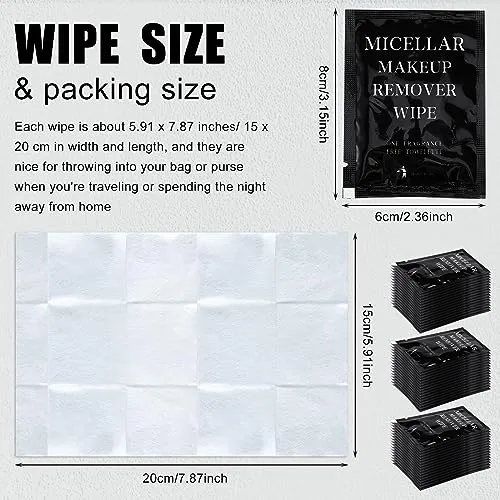 Ctosree 150 pcs Makeup Remover Wipes Bulk Individually Wrapped Makeup Wipes Single Makeup Remover Cloth Facial Cleansing Pads for Mascara Lipstick Oil Dirt Face Skin Travel Hotel (Black)