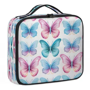 CURLYOOT Butterflies Travel Makeup Train Case Cosmetic Bag Organizer Portable Storage Bag with Adjustable Dividers for Cosmetics Makeup Brushes Toiletry Jewelry