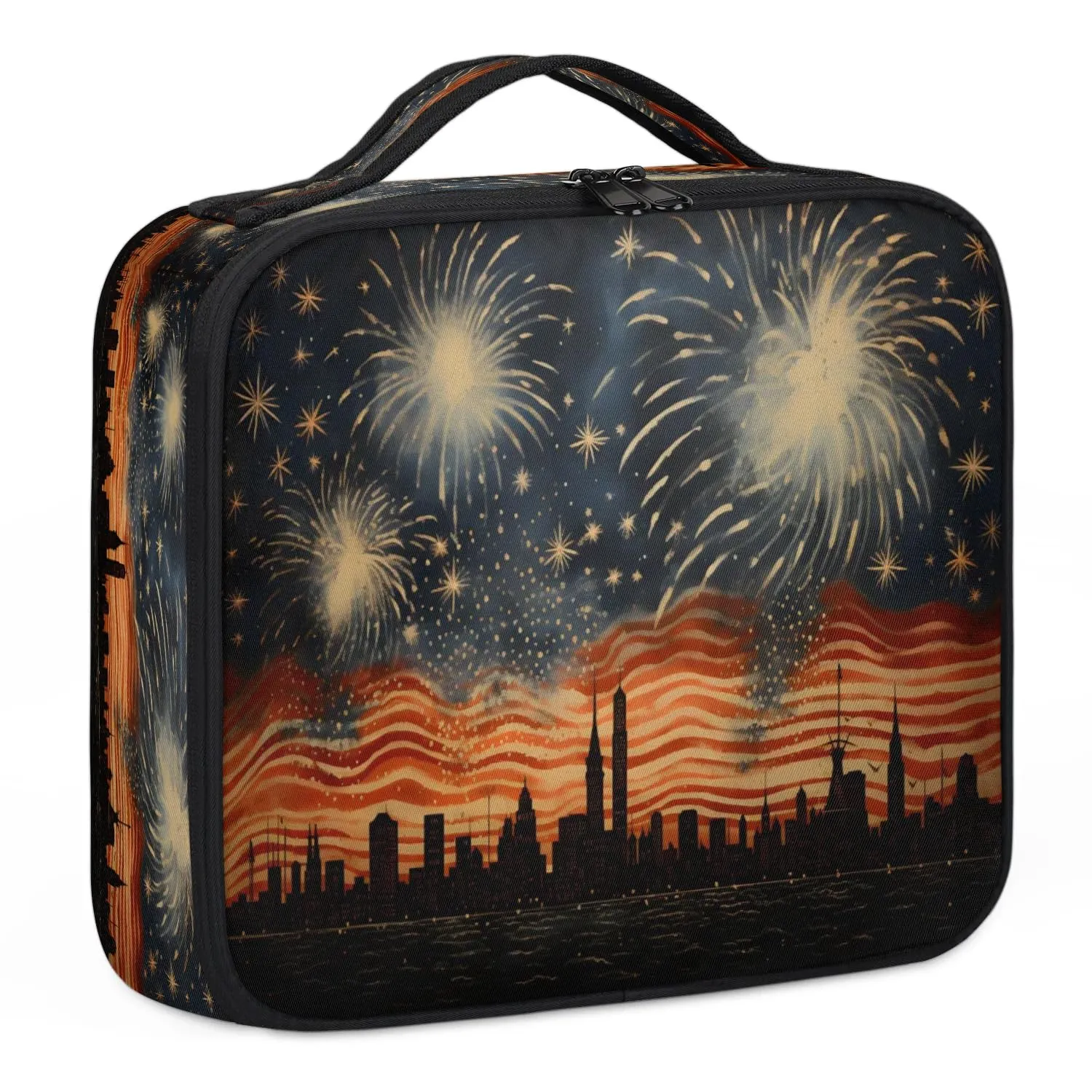 CURLYOOT Explosion Fireworks Travel Makeup Train Case Cosmetic Bag Organizer Portable Storage Bag with Adjustable Dividers for Cosmetics Makeup Brushes Toiletry Jewelry