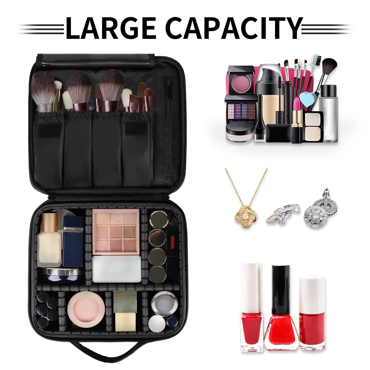 CURLYOOT Explosion Fireworks Travel Makeup Train Case Cosmetic Bag Organizer Portable Storage Bag with Adjustable Dividers for Cosmetics Makeup Brushes Toiletry Jewelry