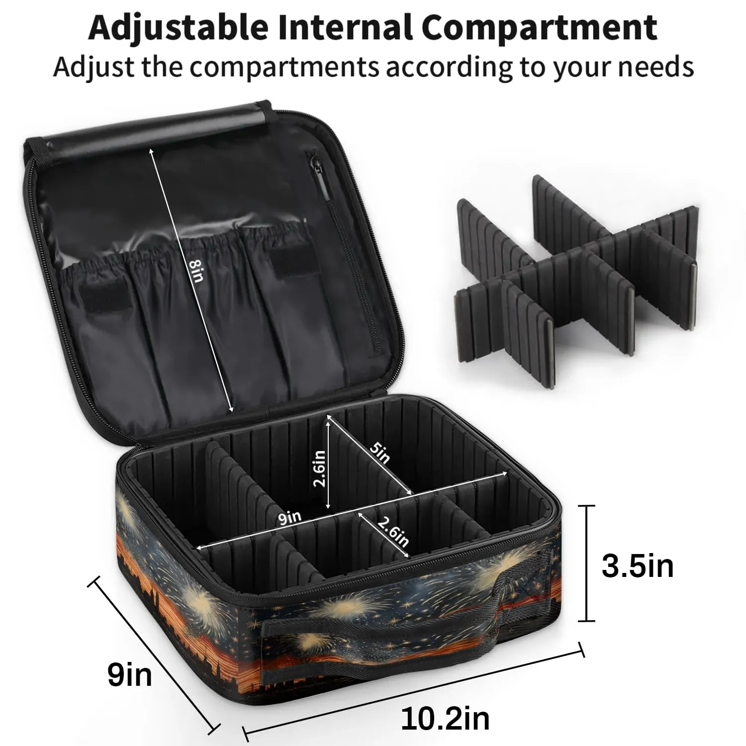 CURLYOOT Explosion Fireworks Travel Makeup Train Case Cosmetic Bag Organizer Portable Storage Bag with Adjustable Dividers for Cosmetics Makeup Brushes Toiletry Jewelry