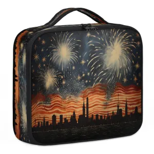 CURLYOOT Explosion Fireworks Travel Makeup Train Case Cosmetic Bag Organizer Portable Storage Bag with Adjustable Dividers for Cosmetics Makeup Brushes Toiletry Jewelry