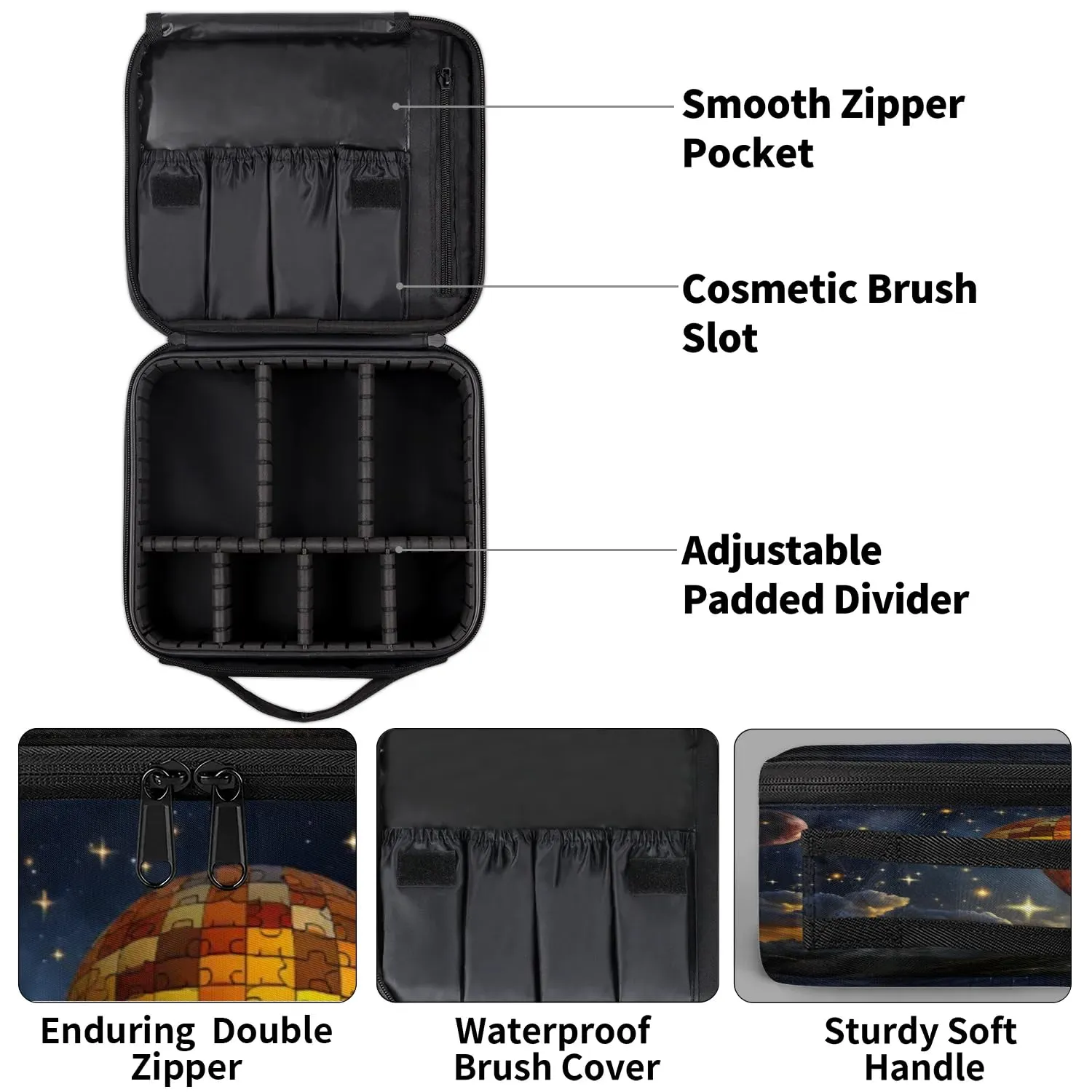 CURLYOOT Hot Air Balloons Landscape Travel Makeup Train Case Cosmetic Bag Organizer Portable Storage Bag with Adjustable Dividers for Cosmetics Makeup Brushes Toiletry Jewelry