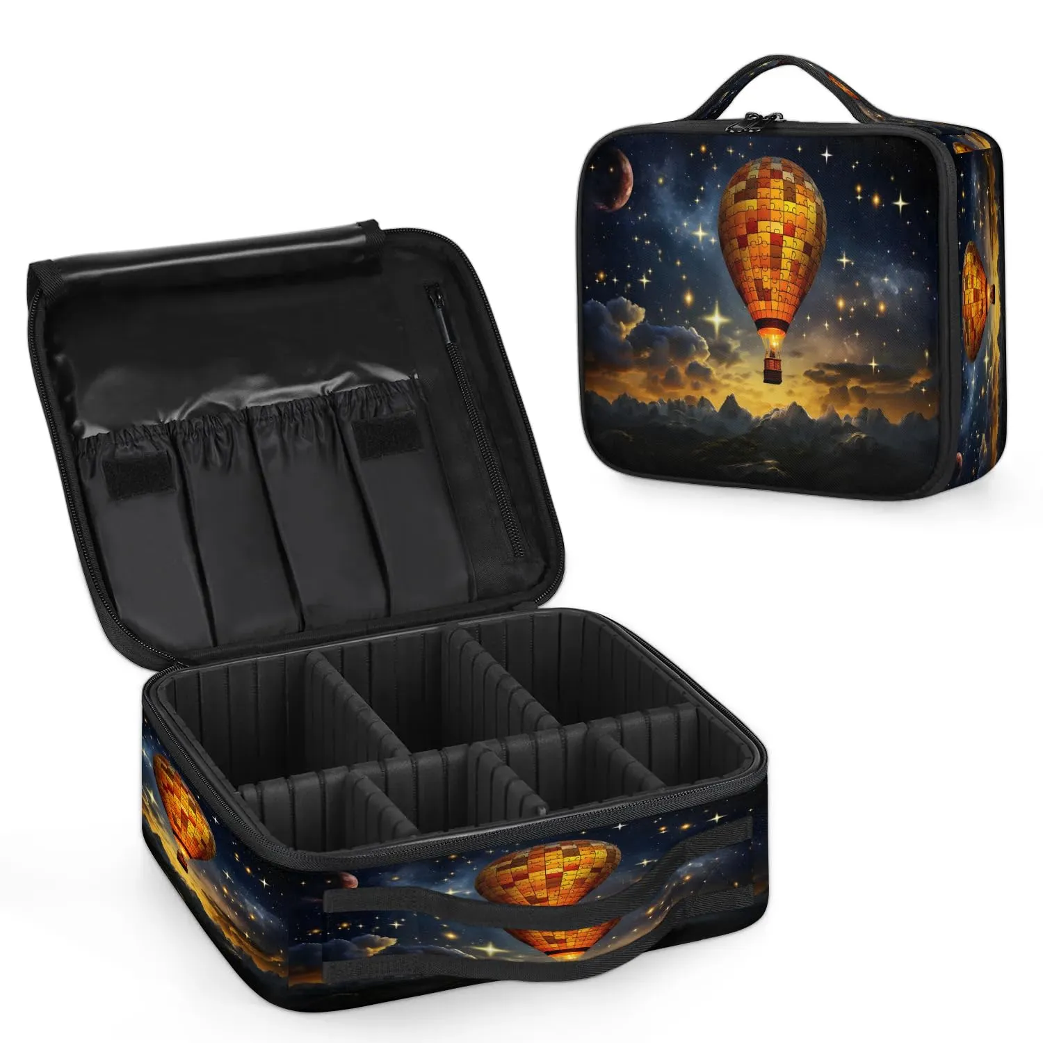 CURLYOOT Hot Air Balloons Landscape Travel Makeup Train Case Cosmetic Bag Organizer Portable Storage Bag with Adjustable Dividers for Cosmetics Makeup Brushes Toiletry Jewelry