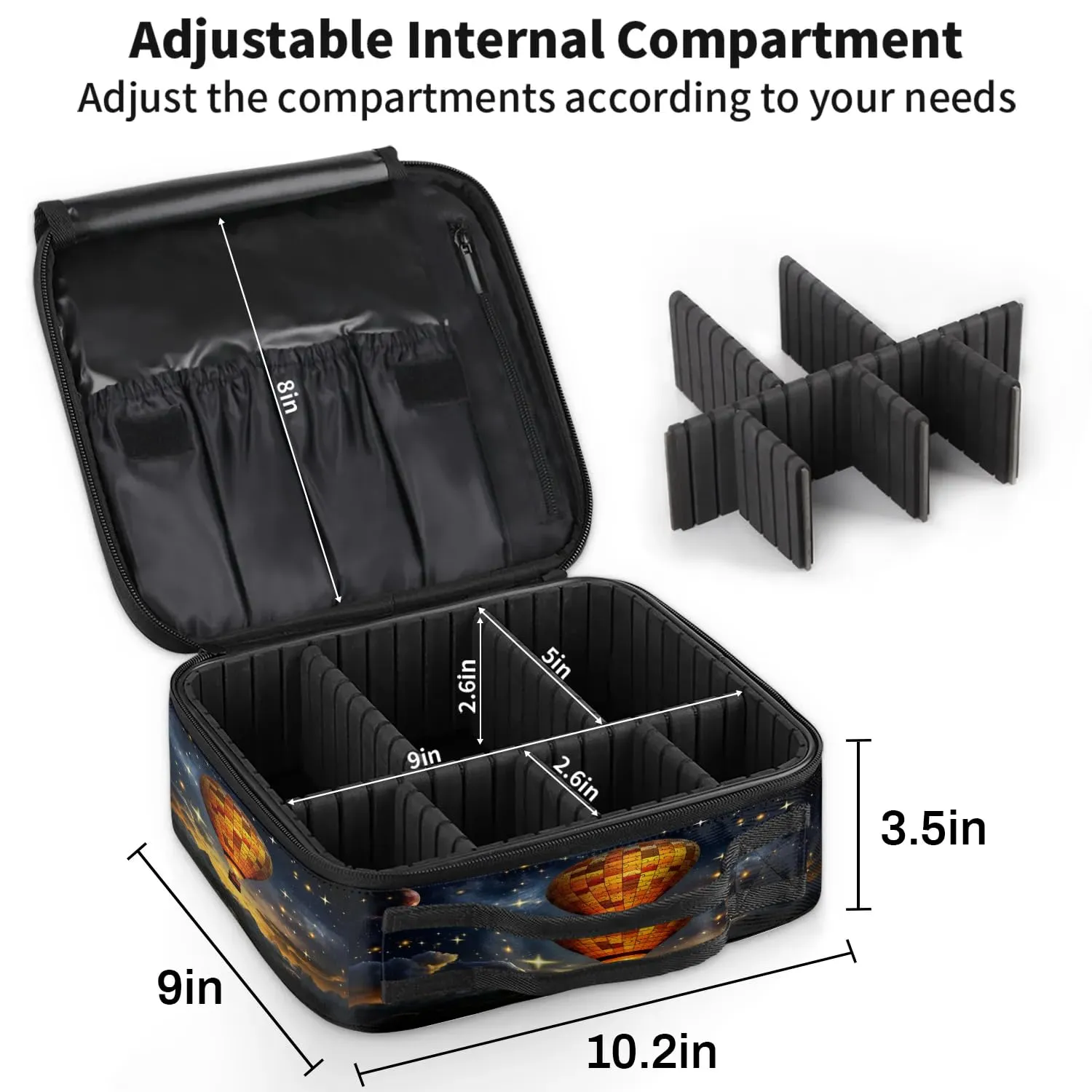 CURLYOOT Hot Air Balloons Landscape Travel Makeup Train Case Cosmetic Bag Organizer Portable Storage Bag with Adjustable Dividers for Cosmetics Makeup Brushes Toiletry Jewelry