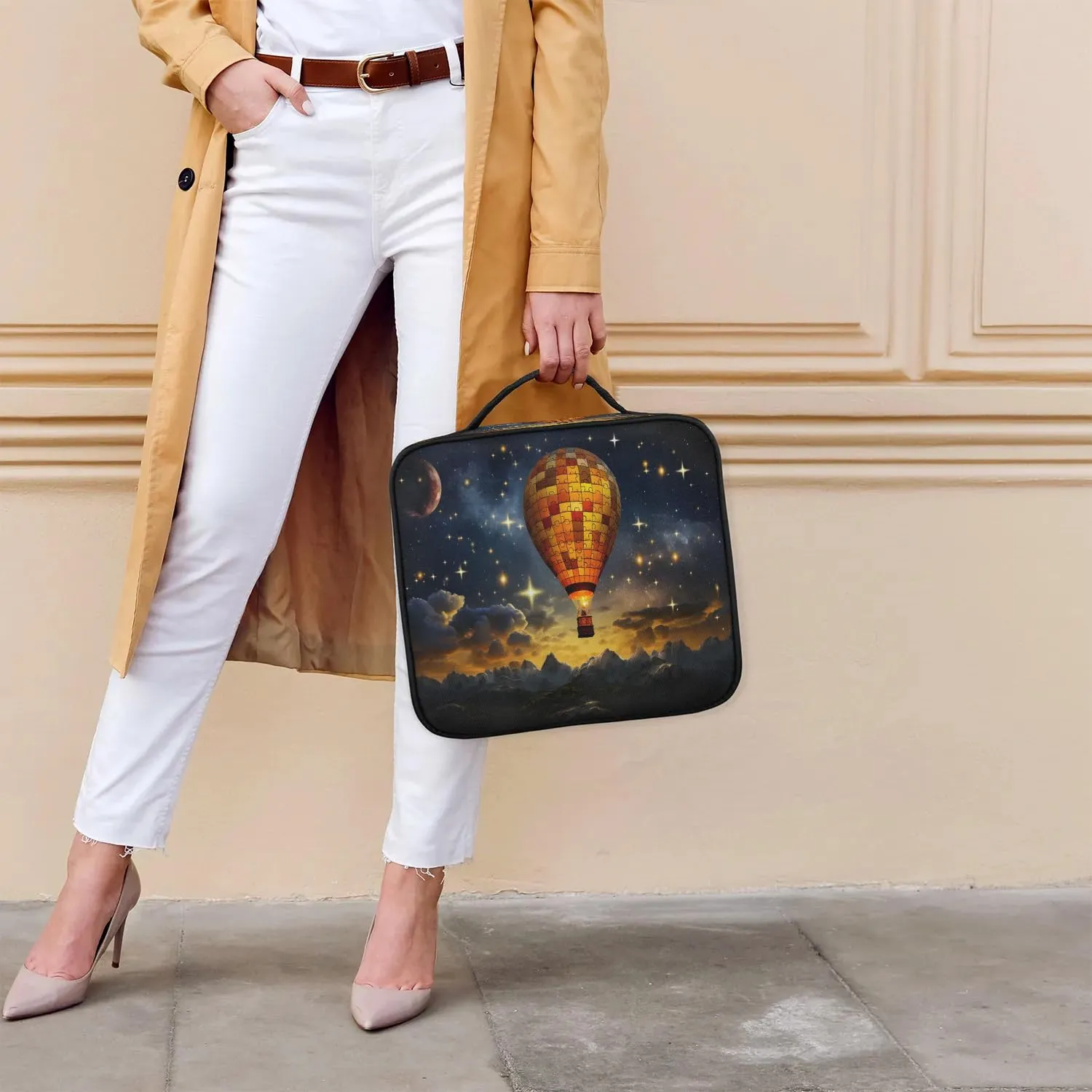 CURLYOOT Hot Air Balloons Landscape Travel Makeup Train Case Cosmetic Bag Organizer Portable Storage Bag with Adjustable Dividers for Cosmetics Makeup Brushes Toiletry Jewelry