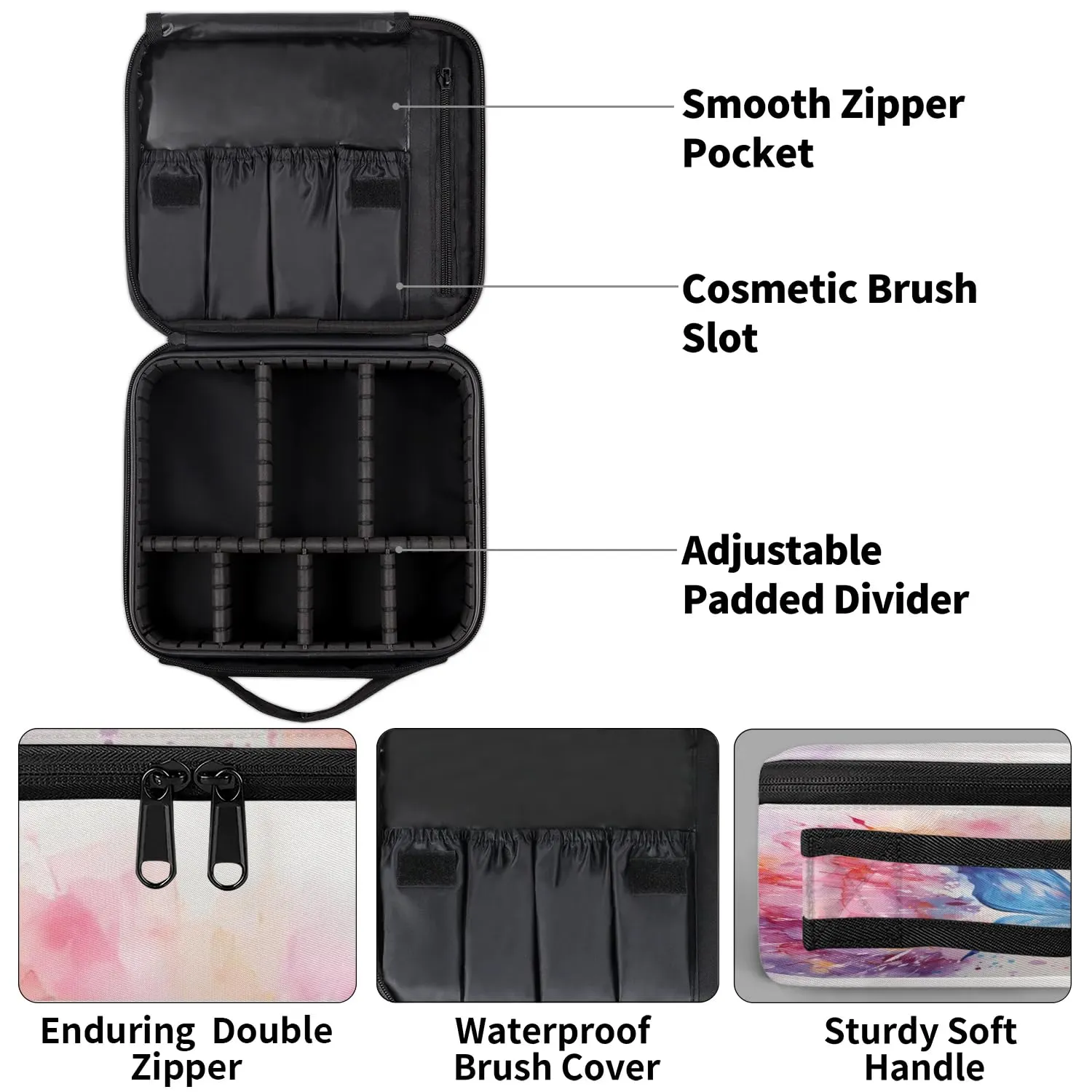 CURLYOOT Purple Butterfly Travel Makeup Train Case Cosmetic Bag Organizer Portable Storage Bag with Adjustable Dividers for Cosmetics Makeup Brushes Toiletry Jewelry