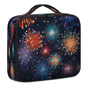 CURLYOOT Splendid Fireworks Travel Makeup Train Case Cosmetic Bag Organizer Portable Storage Bag with Adjustable Dividers for Cosmetics Makeup Brushes Toiletry Jewelry