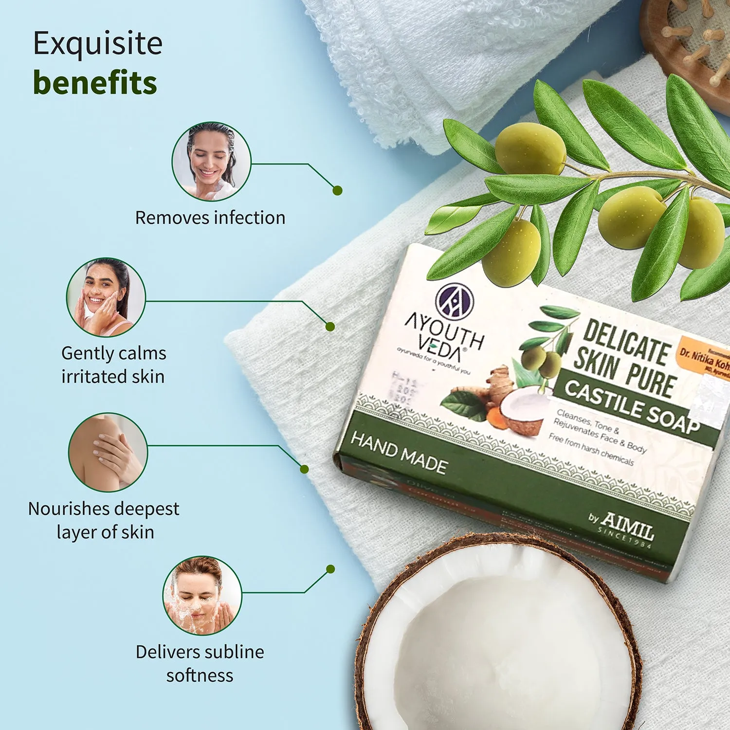 Delicate Skin Pure Handmade Castile Soap With Neem & Tulsi ( Net Qty-110g)
