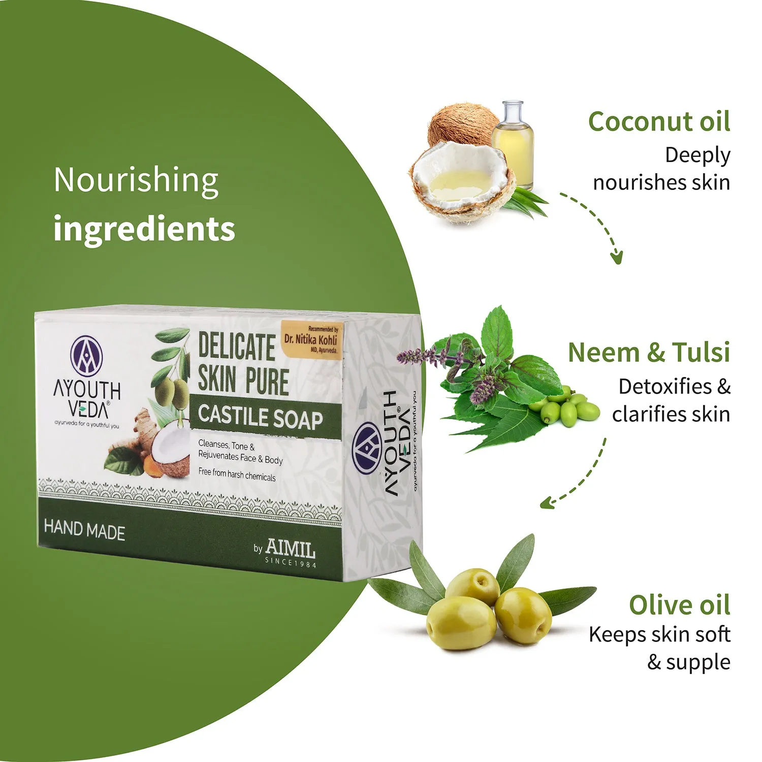 Delicate Skin Pure Handmade Castile Soap With Neem & Tulsi ( Net Qty-110g)