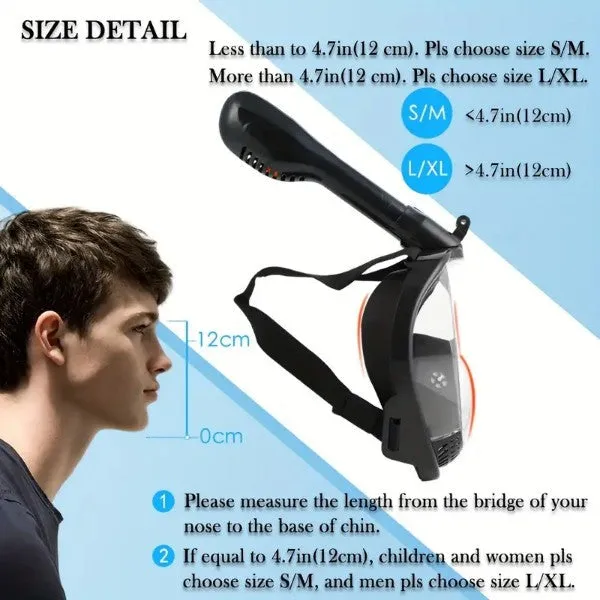 Diving Y3's Full-Face Snorkeling & Diving Mask 180° Panoramic View Anti-Fog BLACK