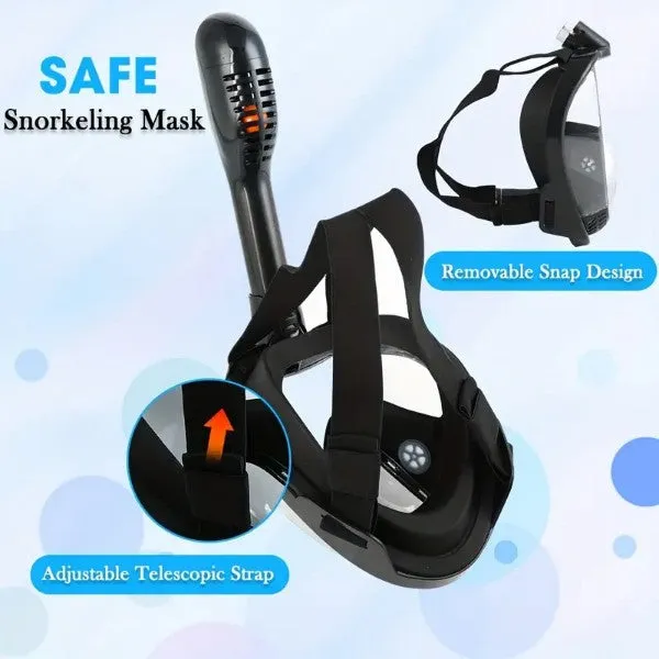 Diving Y3's Full-Face Snorkeling & Diving Mask 180° Panoramic View Anti-Fog BLACK