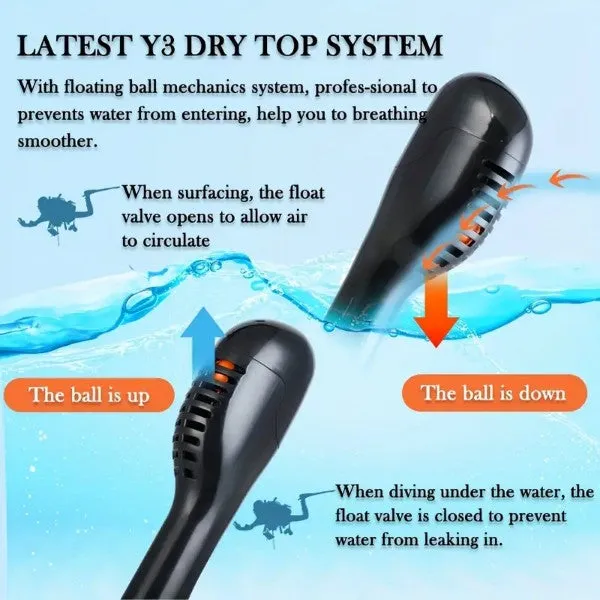 Diving Y3's Full-Face Snorkeling & Diving Mask 180° Panoramic View Anti-Fog BLACK
