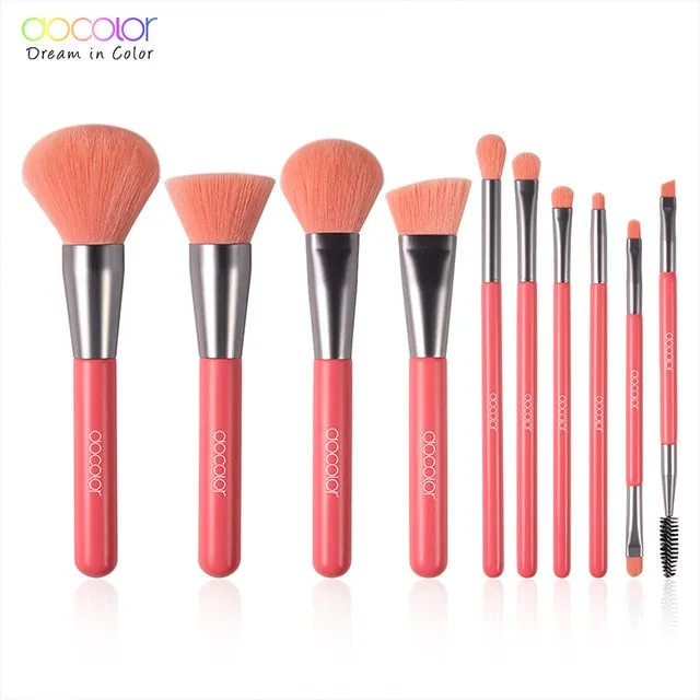 Docolor 10Pcs Professional Makeup Brushes Powder Foundation Eyeshadow Make Up Brushes Set Hair Synthetic Cosmetics Neon Brush