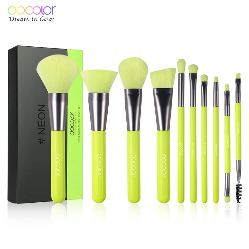 Docolor 10Pcs Professional Makeup Brushes Powder Foundation Eyeshadow Make Up Brushes Set Hair Synthetic Cosmetics Neon Brush