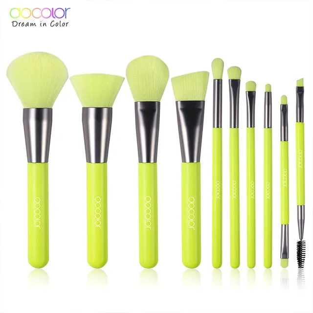 Docolor 10Pcs Professional Makeup Brushes Powder Foundation Eyeshadow Make Up Brushes Set Hair Synthetic Cosmetics Neon Brush