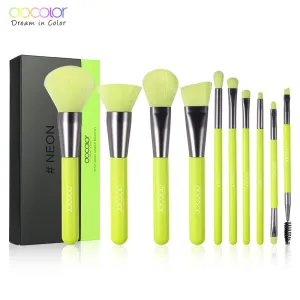 Docolor 10Pcs Professional Makeup Brushes Powder Foundation Eyeshadow Make Up Brushes Set Hair Synthetic Cosmetics Neon Brush