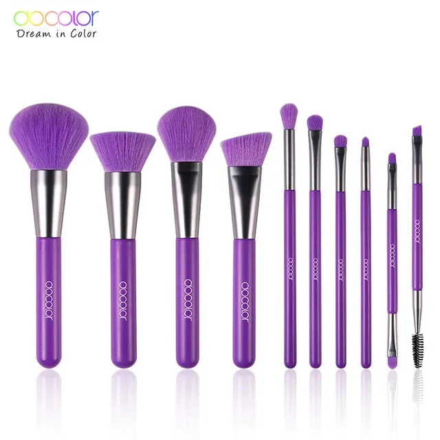 Docolor 10Pcs Professional Makeup Brushes Powder Foundation Eyeshadow Make Up Brushes Set Hair Synthetic Cosmetics Neon Brush