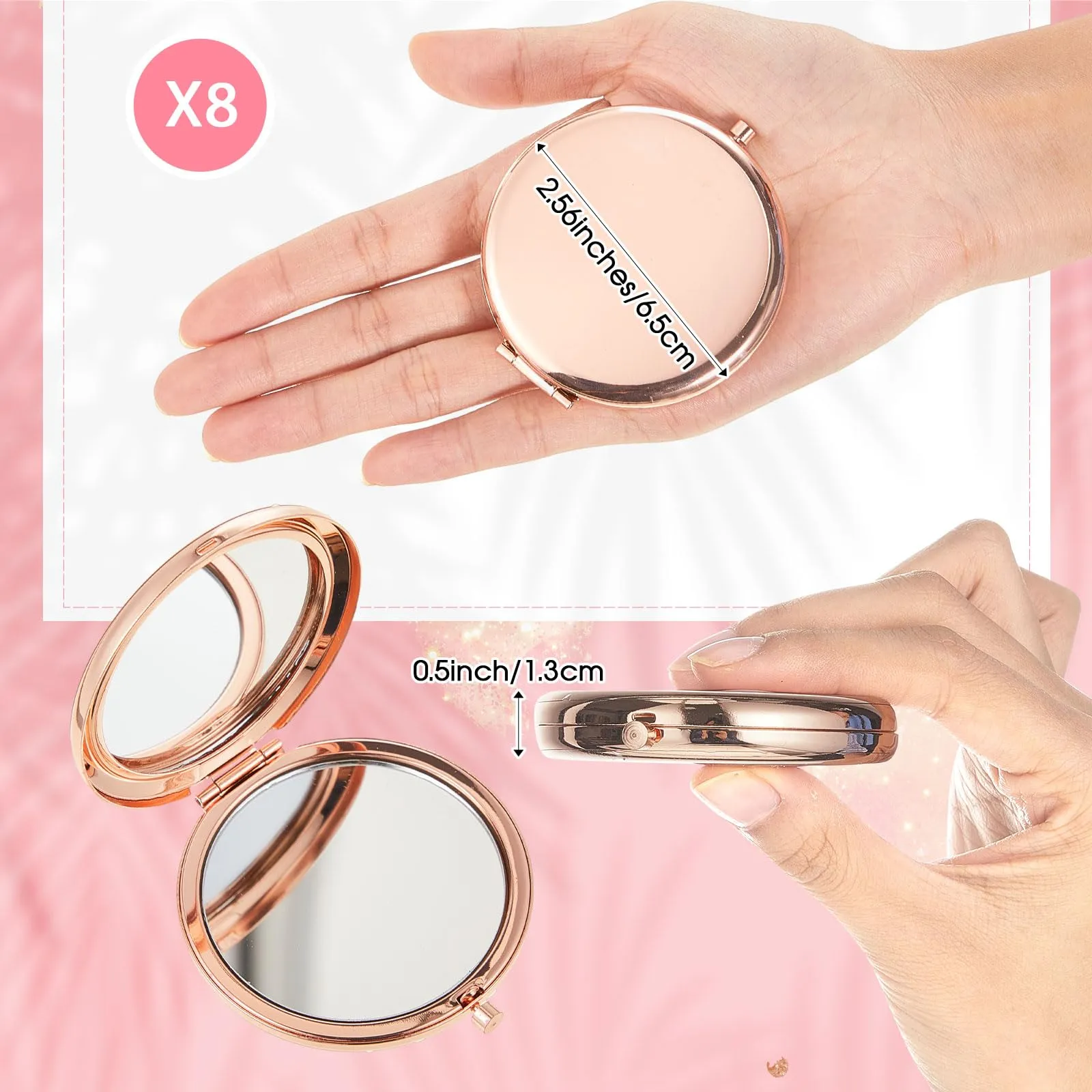 Domensi 8 Set Mini Travel Makeup Brush Set bulk makeup brushes with Bag Bridesmaid Mirrors Wedding Gift Magnifying Compact Pocket Mirror for Women Bridal Shower Proposal Party Favors